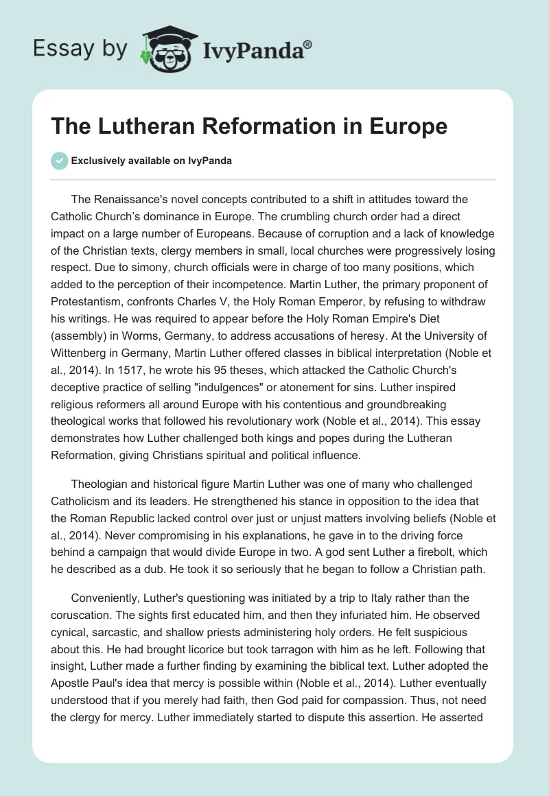 The Lutheran Reformation in Europe. Page 1