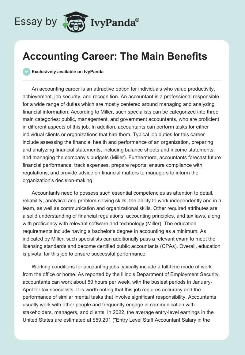 Accounting Career: The Main Benefits. Page 1