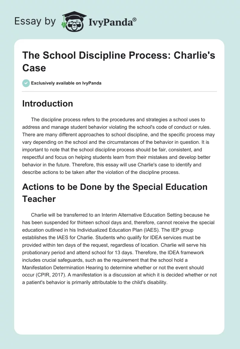 The School Discipline Process: Charlie's Case. Page 1
