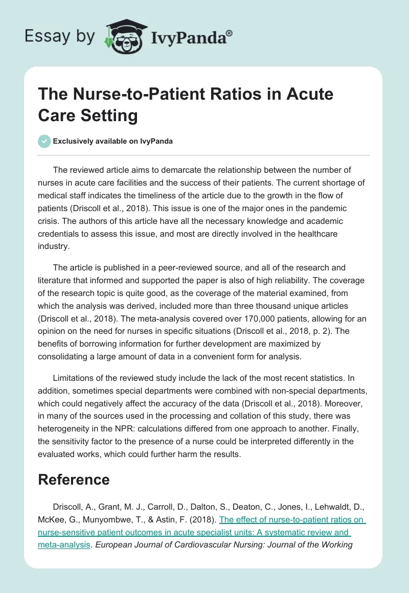 The Nurse-to-Patient Ratios in Acute Care Setting. Page 1