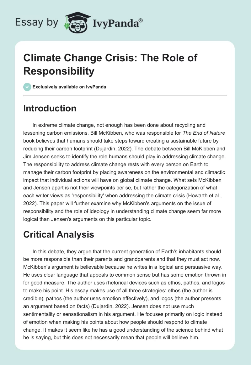 Climate Change Crisis: The Role of Responsibility. Page 1