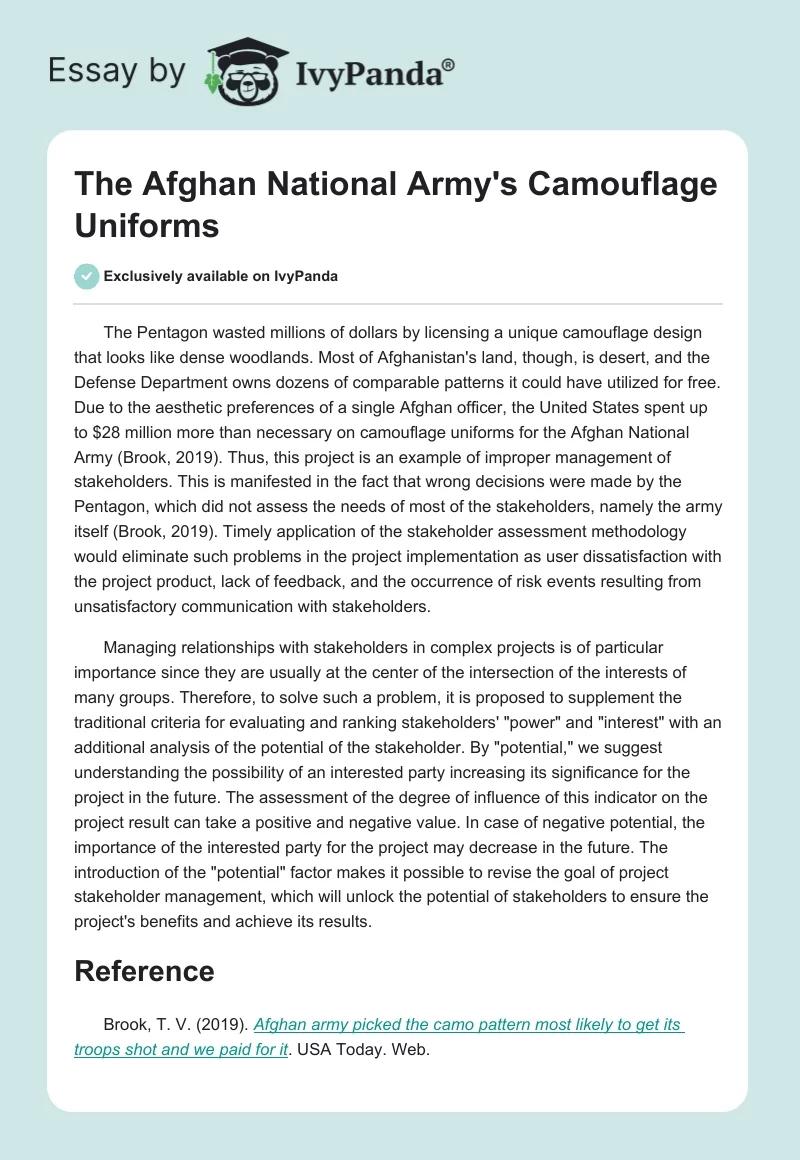 The Afghan National Army's Camouflage Uniforms. Page 1