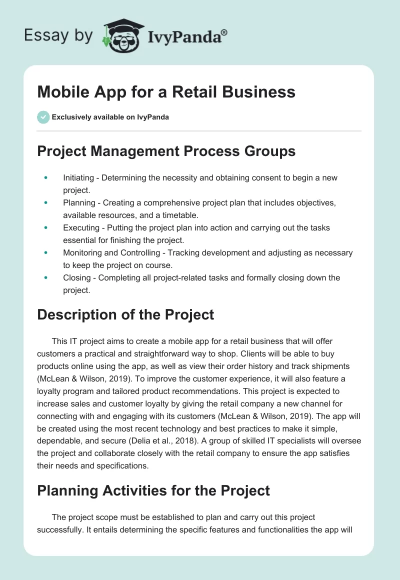 Mobile App for a Retail Business. Page 1
