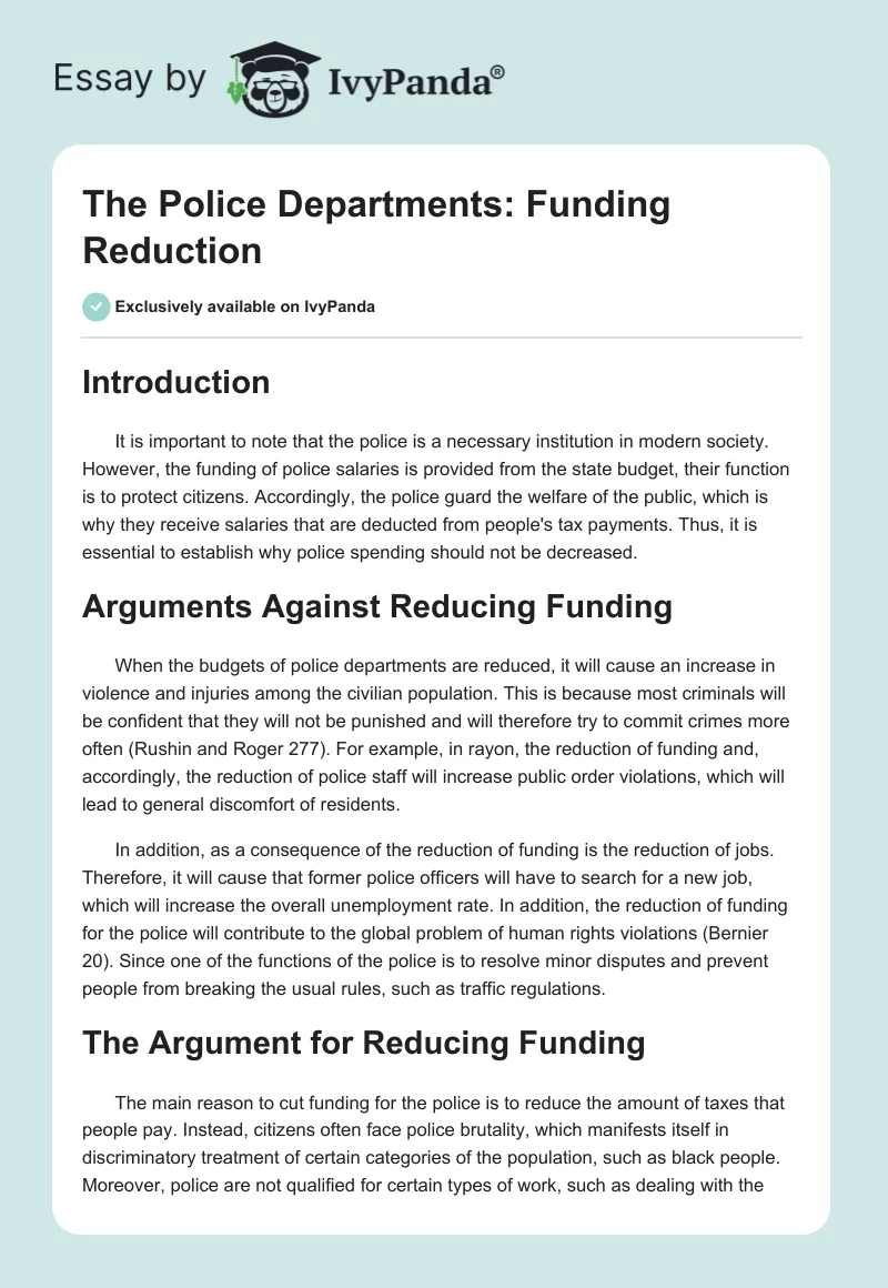 The Police Departments: Funding Reduction. Page 1
