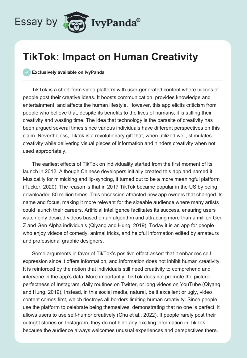 TikTok: Impact on Human Creativity. Page 1