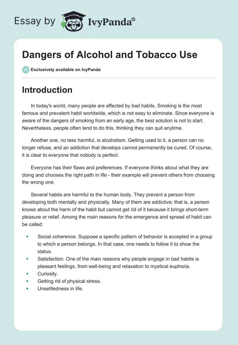 Dangers of Alcohol and Tobacco Use. Page 1