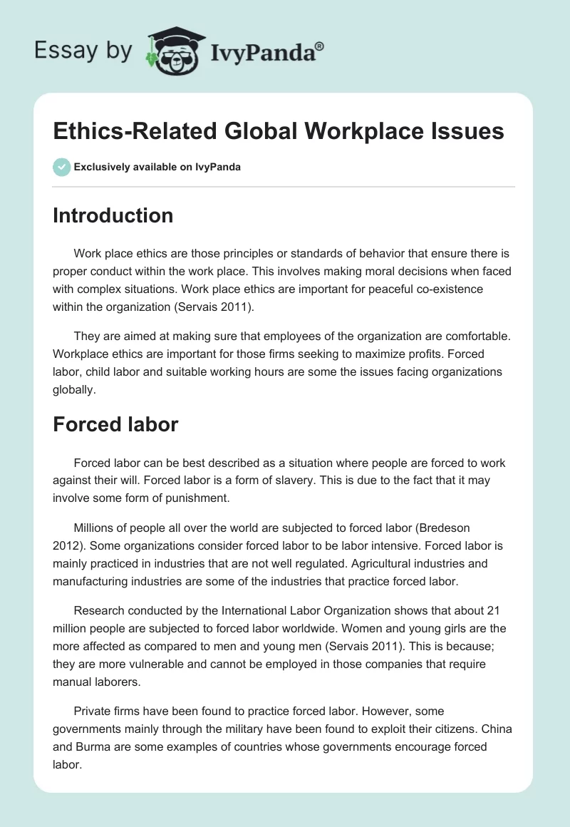 Ethics-Related Global Workplace Issues. Page 1