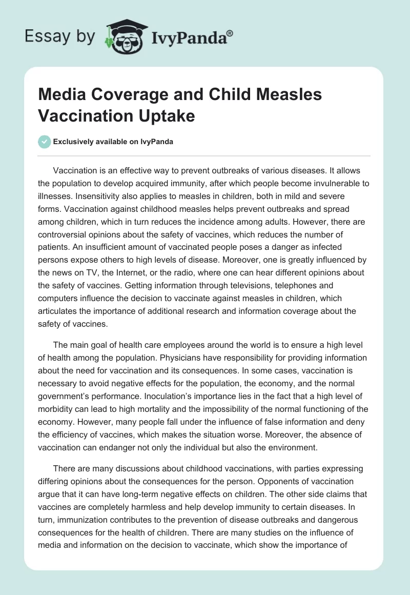 Media Coverage and Child Measles Vaccination Uptake. Page 1