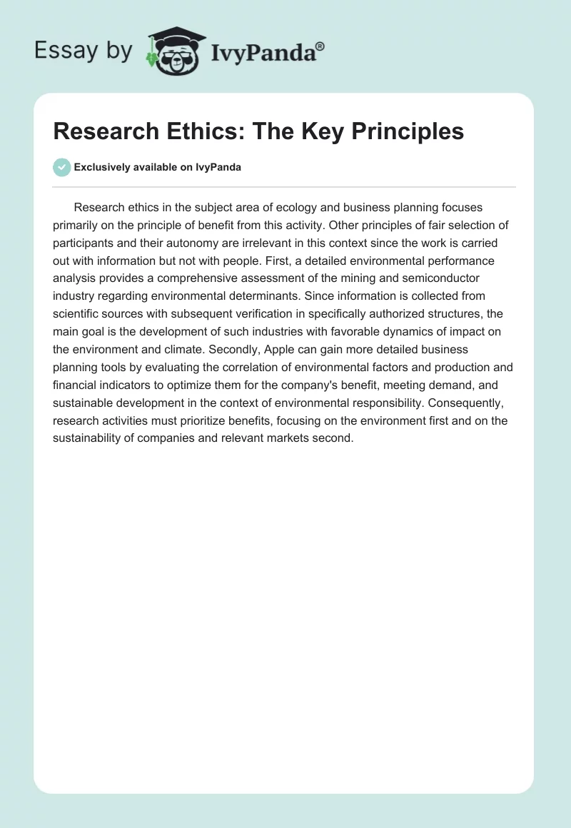 Research Ethics: The Key Principles. Page 1