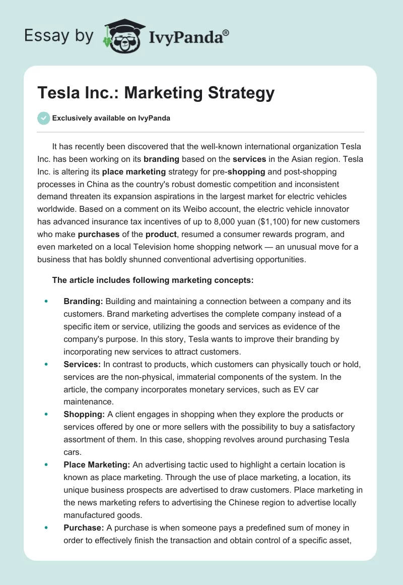 Tesla Inc.: Marketing Strategy. Page 1