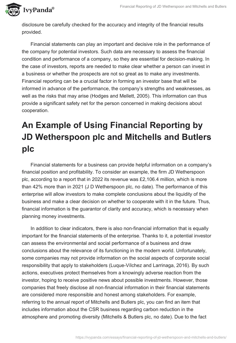 Financial Reporting of JD Wetherspoon and Mitchells and Butlers. Page 2