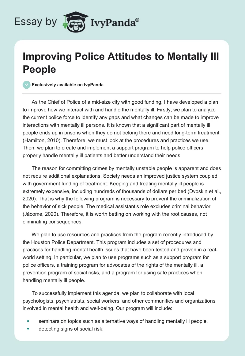 Improving Police Attitudes to Mentally Ill People. Page 1