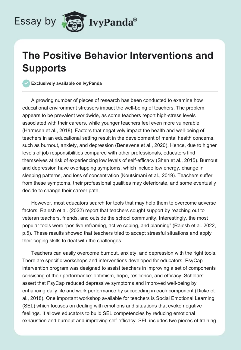 The Positive Behavior Interventions and Supports. Page 1