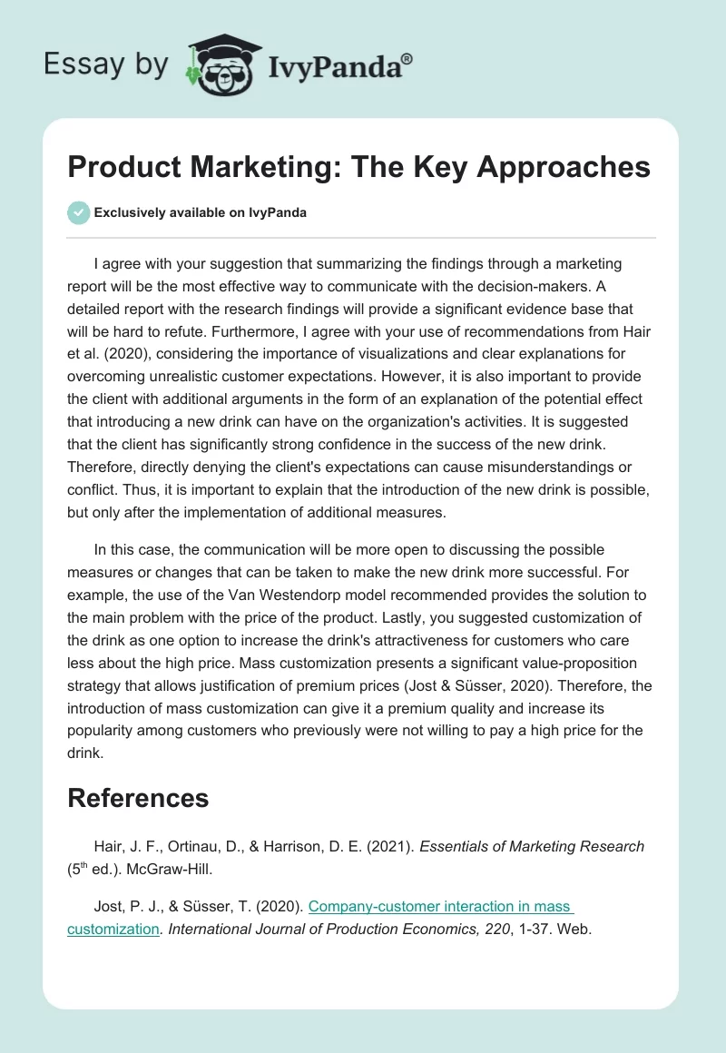 Product Marketing: The Key Approaches. Page 1