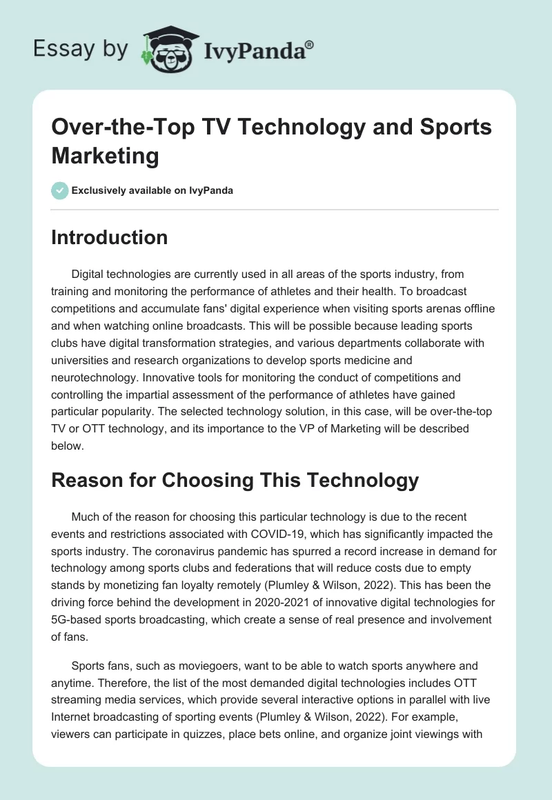 Over-the-Top TV Technology and Sports Marketing. Page 1