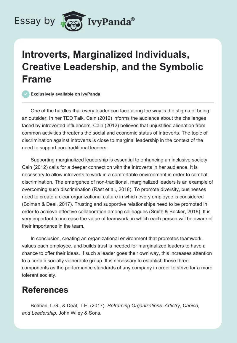 Introverts, Marginalized Individuals, Creative Leadership, and the Symbolic Frame. Page 1