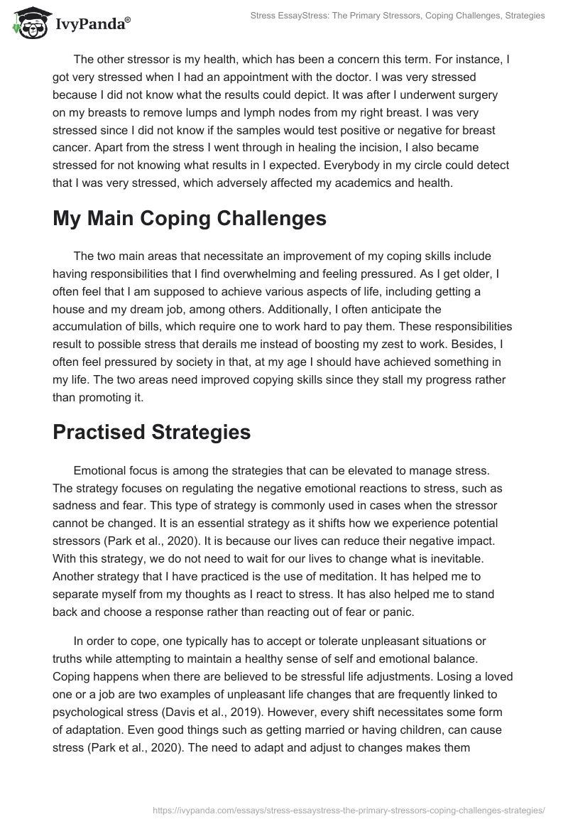 Stress: Primary Stressors, Coping Challenges and Strategies. Page 2