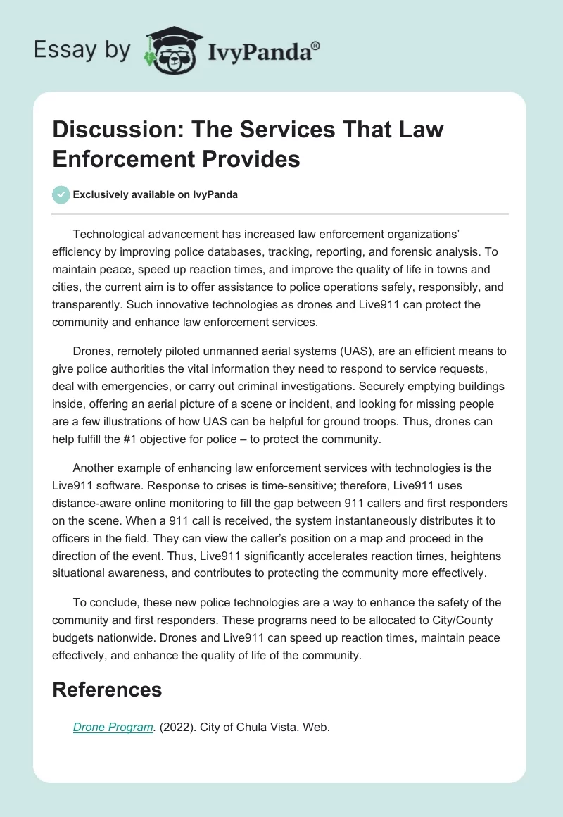 Discussion: The Services That Law Enforcement Provides. Page 1