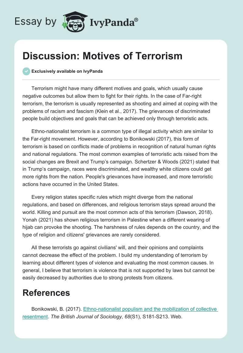Discussion: Motives of Terrorism. Page 1