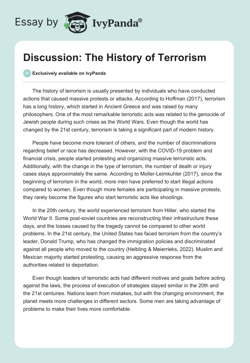 Discussion: The History of Terrorism. Page 1