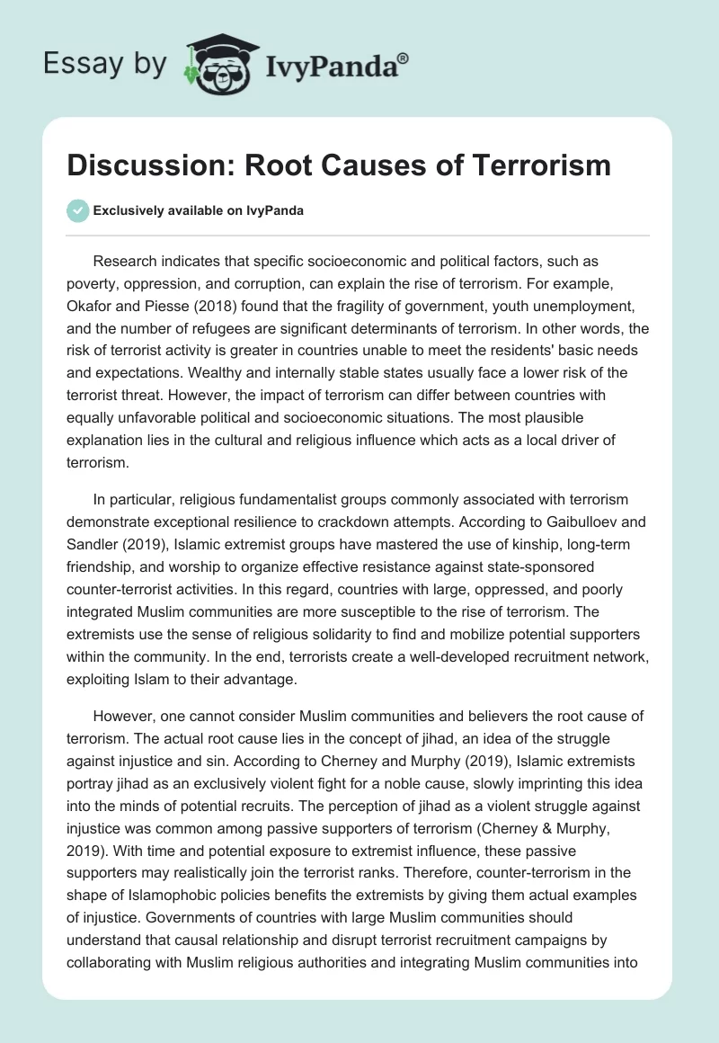 Discussion: Root Causes of Terrorism. Page 1