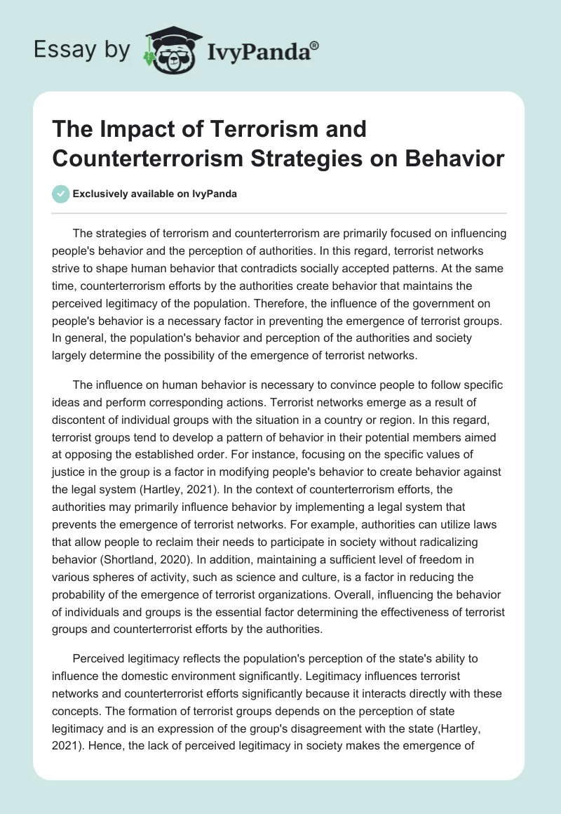 The Impact of Terrorism and Counterterrorism Strategies on Behavior. Page 1