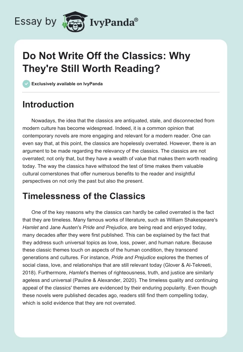 Do Not Write Off the Classics: Why They're Still Worth Reading?. Page 1