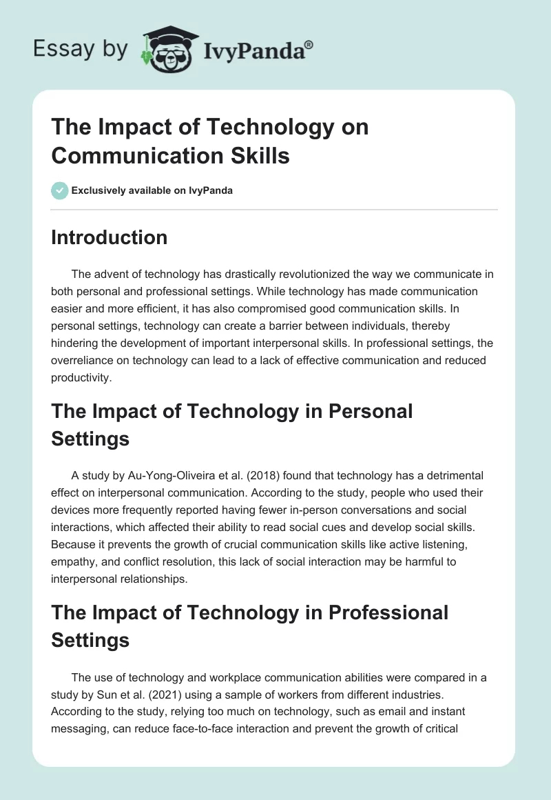 The Impact of Technology on Communication Skills. Page 1