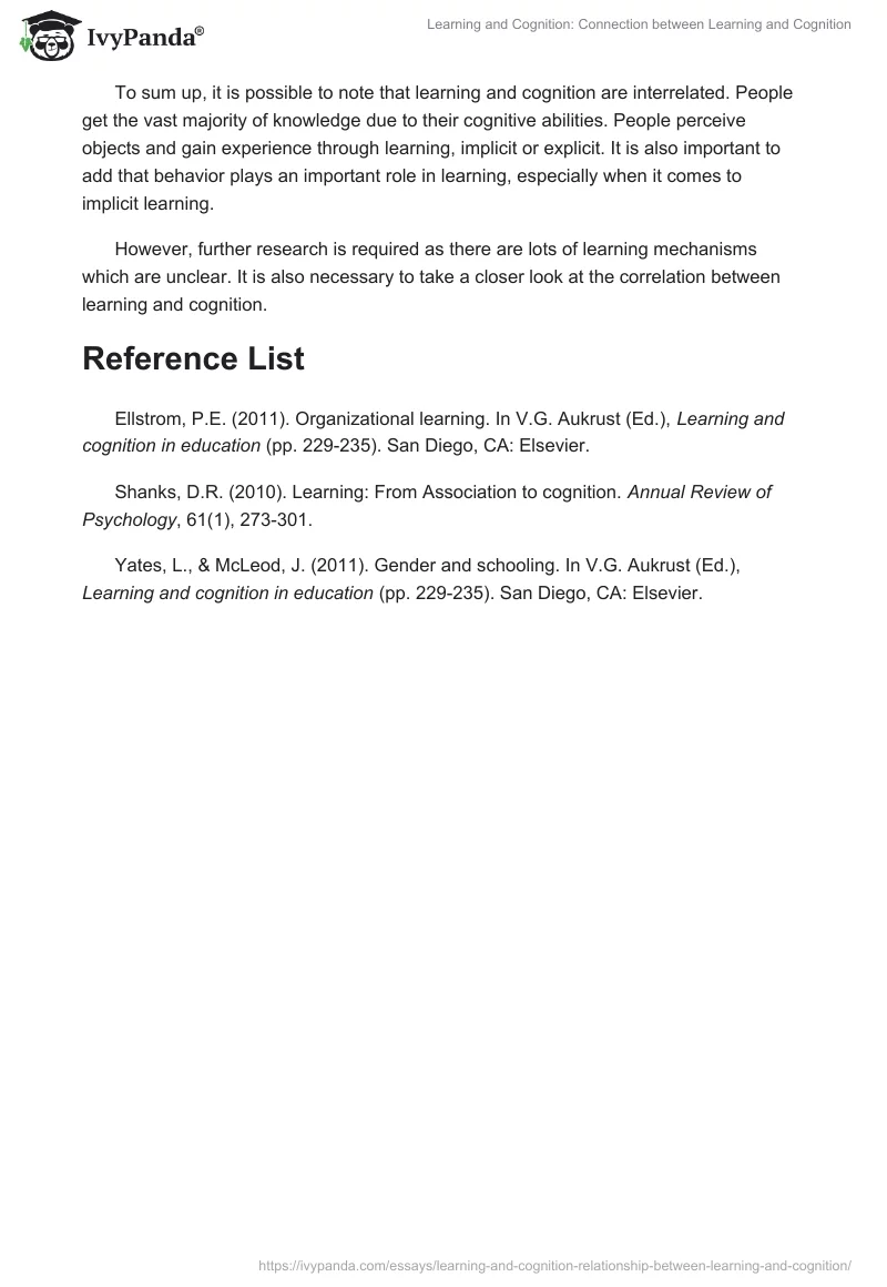 Learning and Cognition: Connection between Learning and Cognition. Page 3