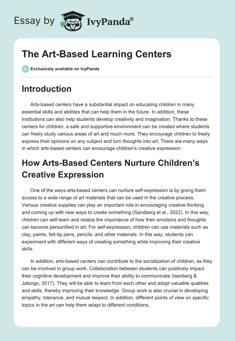 The Art-Based Learning Centers. Page 1