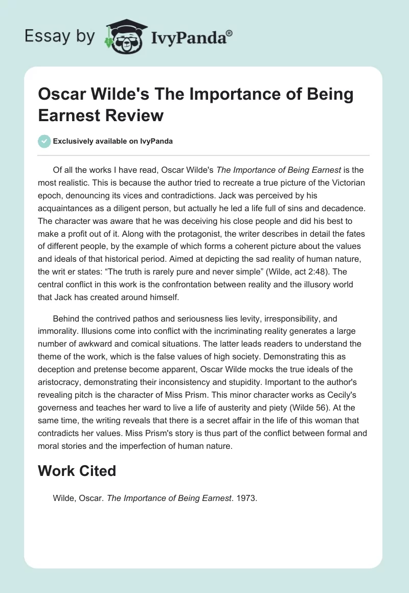 Oscar Wilde's "The Importance of Being Earnest" Review. Page 1
