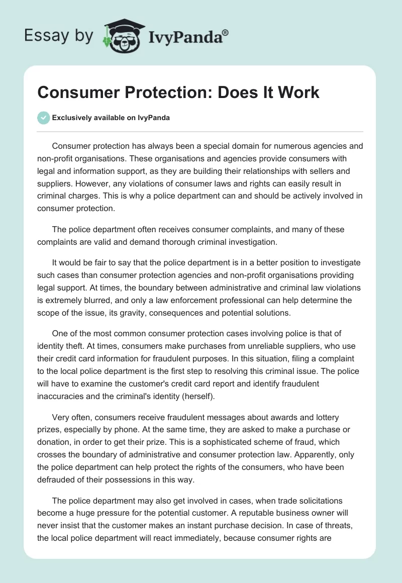 Consumer Protection: Does It Work. Page 1