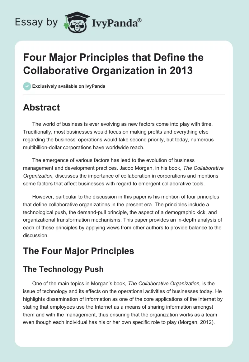 Four Major Principles that Define the Collaborative Organization in 2013. Page 1