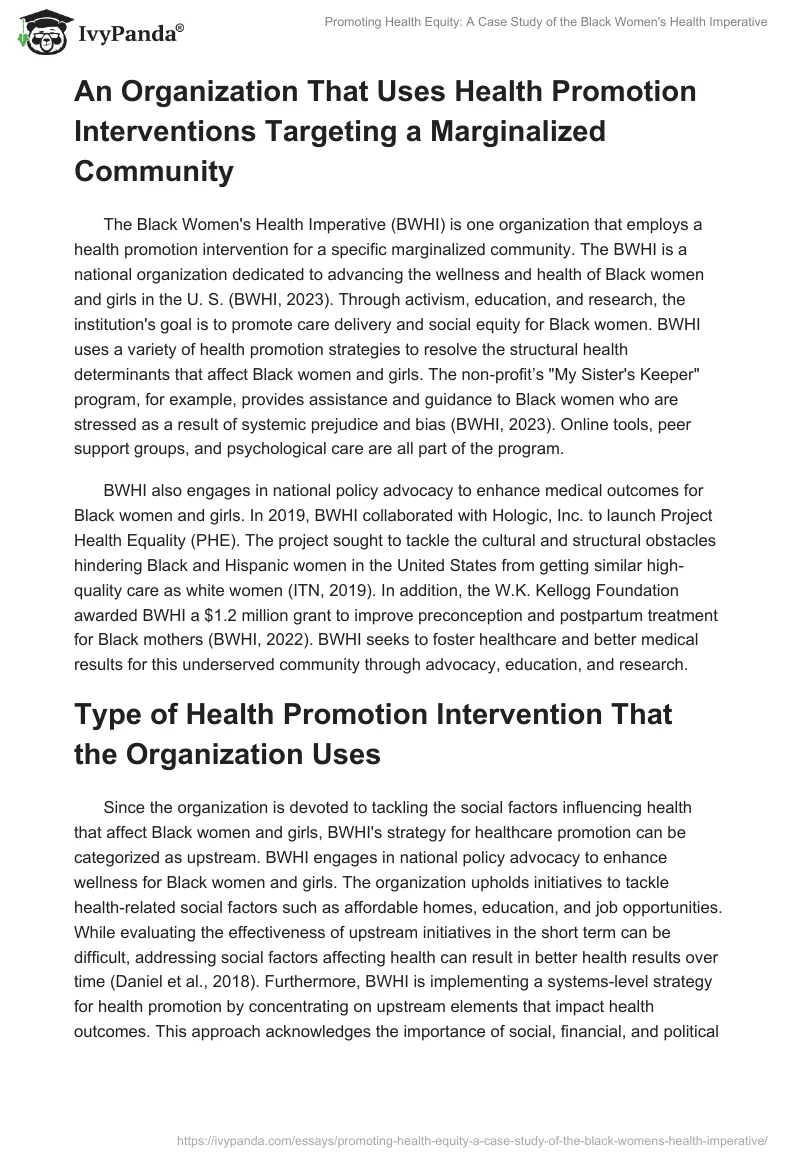 Promoting Health Equity: A Case Study of the Black Women's Health Imperative. Page 2