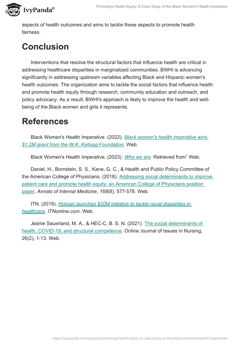 Promoting Health Equity: A Case Study of the Black Women's Health Imperative. Page 3