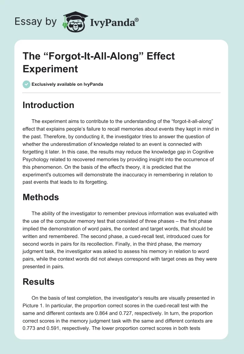 The “Forgot-It-All-Along” Effect Experiment. Page 1