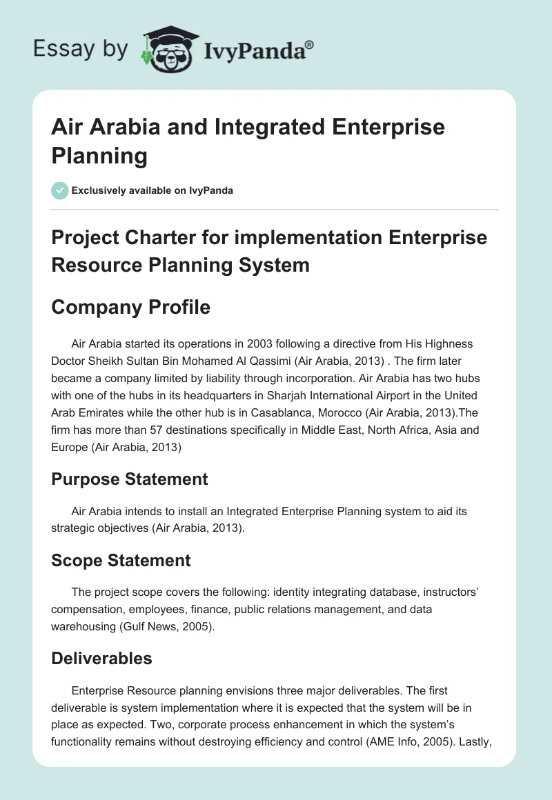 Air Arabia and Integrated Enterprise Planning. Page 1