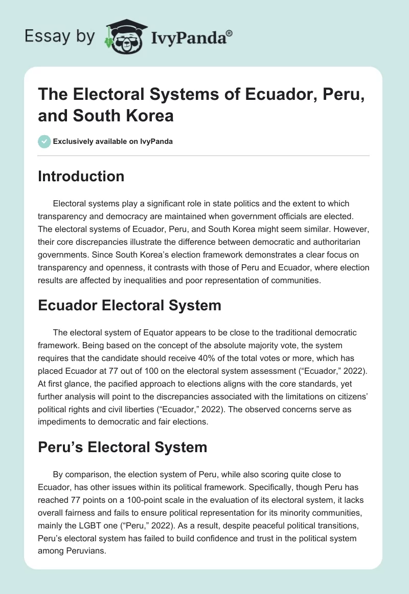 The Electoral Systems of Ecuador, Peru, and South Korea. Page 1