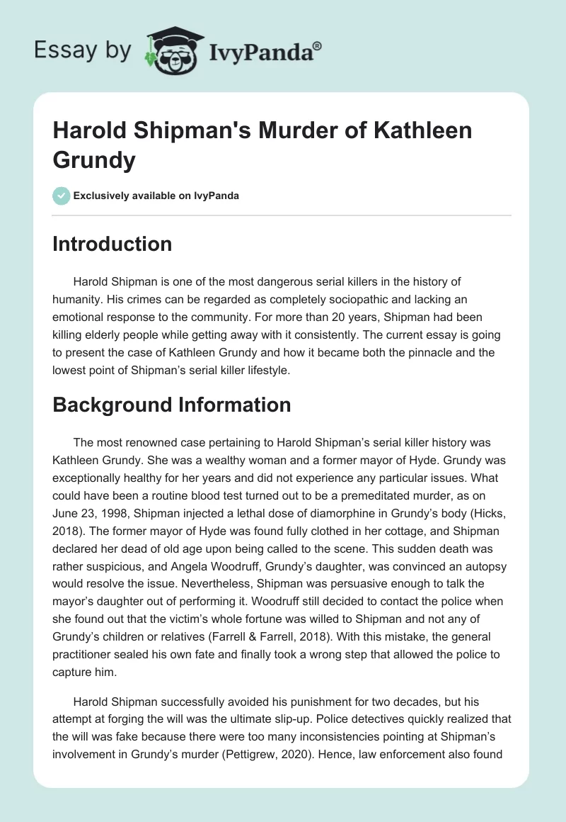 Harold Shipman's Murder of Kathleen Grundy. Page 1
