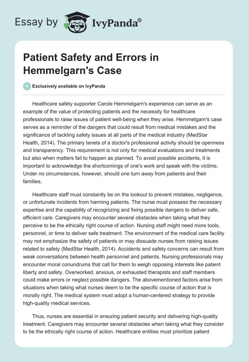 Patient Safety and Errors in Hemmelgarn's Case. Page 1
