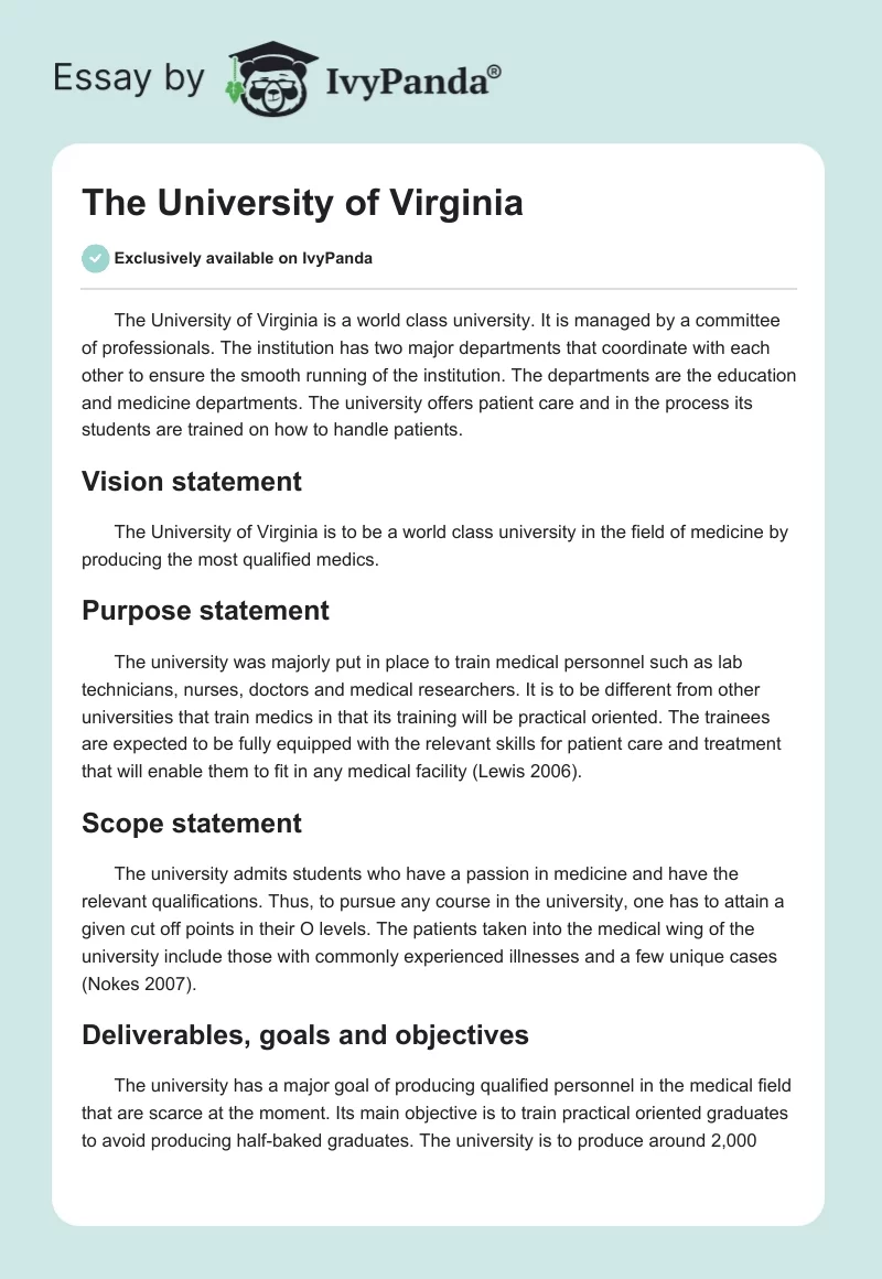 university of virginia essay examples