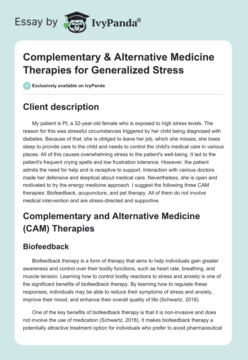 Complementary & Alternative Medicine Therapies for Generalized Stress. Page 1