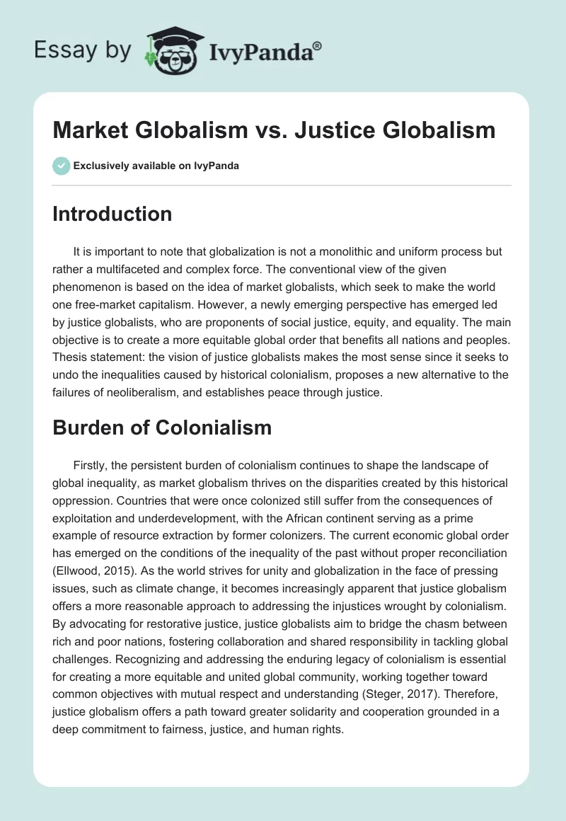 Market Globalism vs. Justice Globalism. Page 1