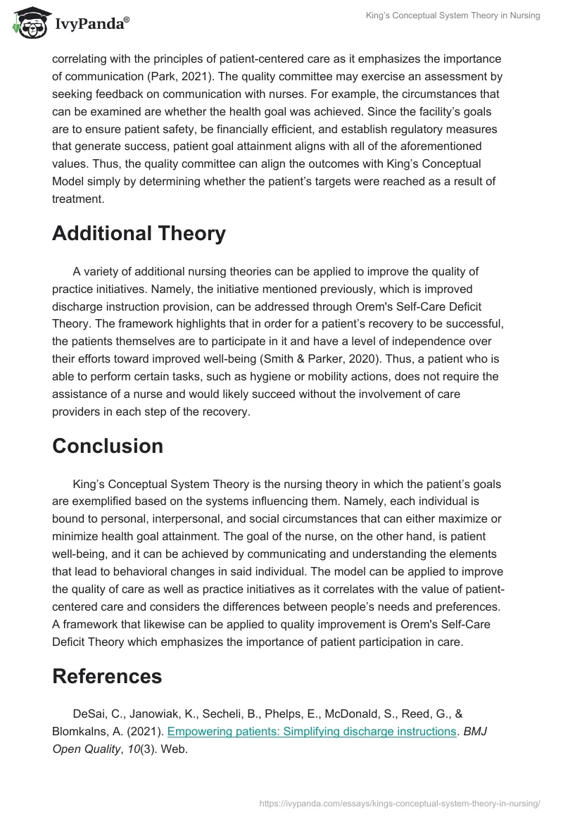 King’s Conceptual System Theory in Nursing. Page 4