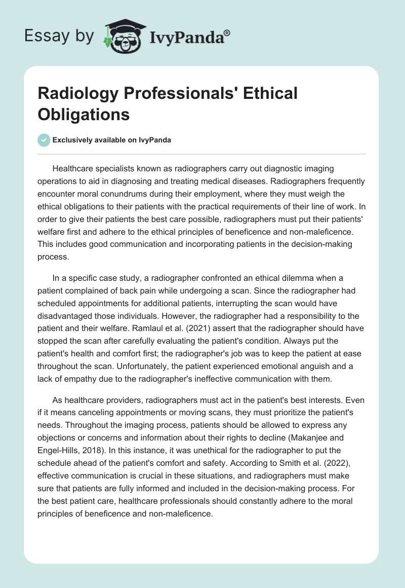 Radiology Professionals' Ethical Obligations. Page 1