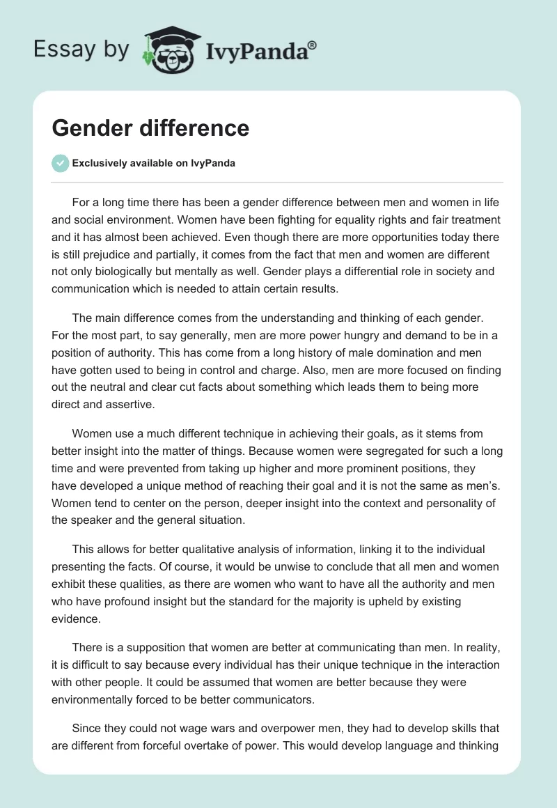 Gender difference. Page 1