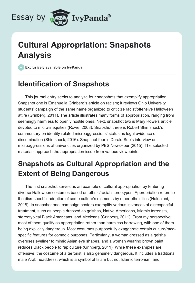 Cultural Appropriation: Snapshots Analysis. Page 1