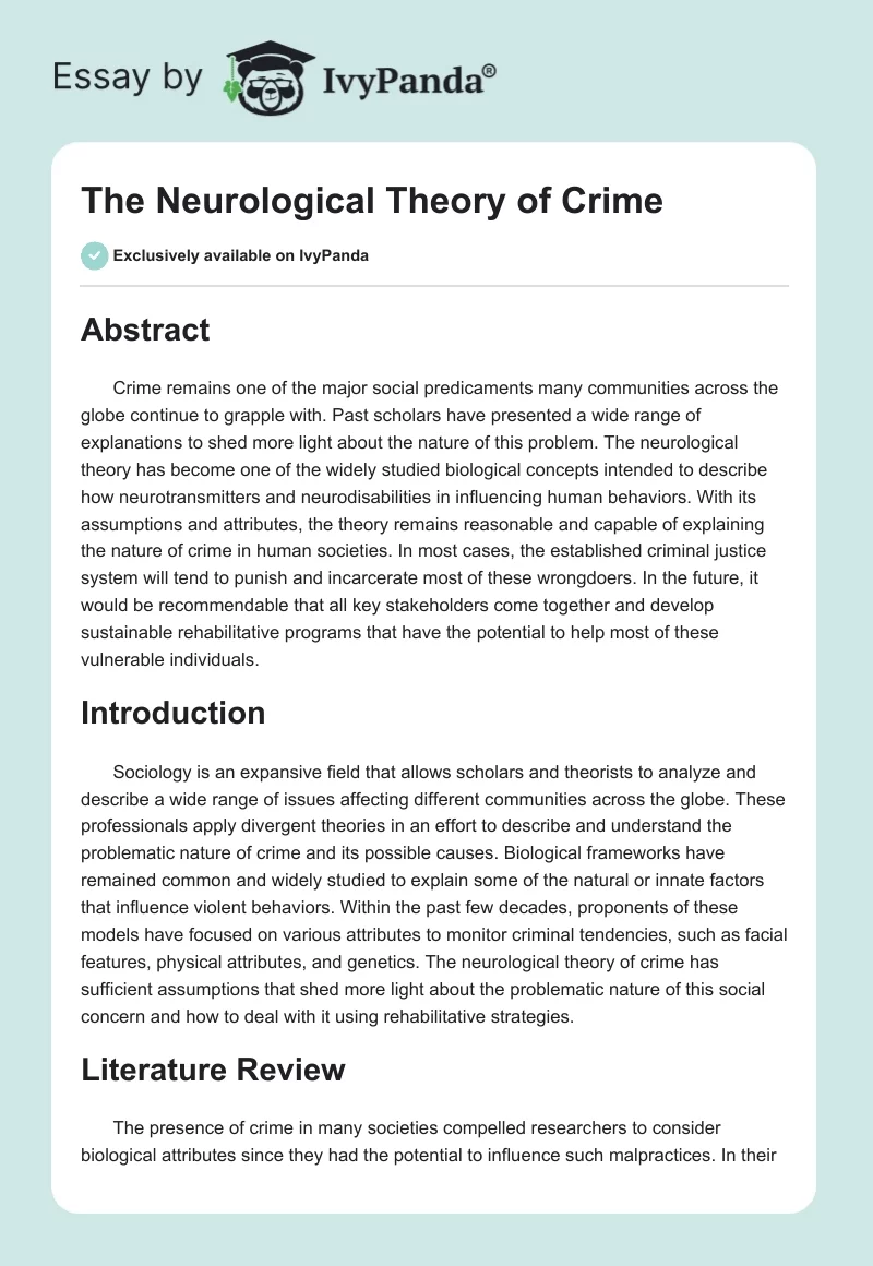 The Neurological Theory of Crime. Page 1