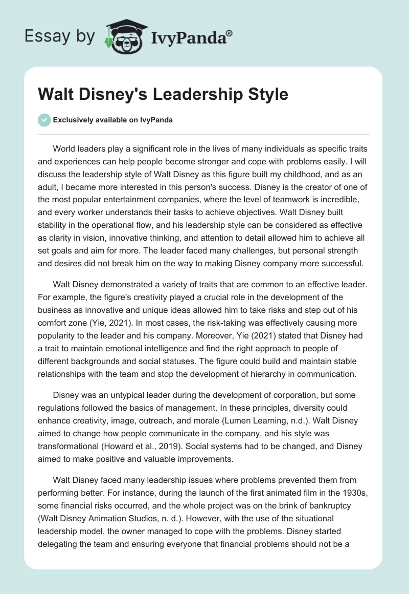 Walt Disney's Leadership Style. Page 1