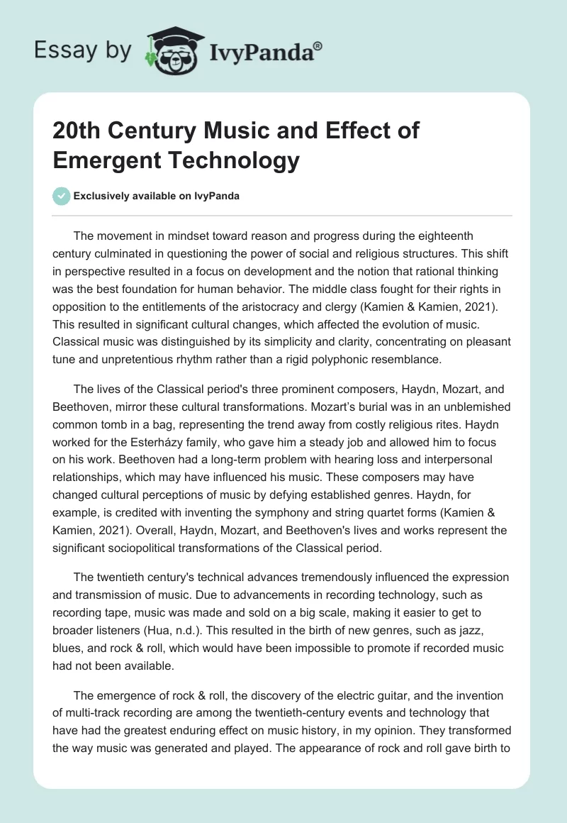 20th Century Music and Effect of Emergent Technology. Page 1